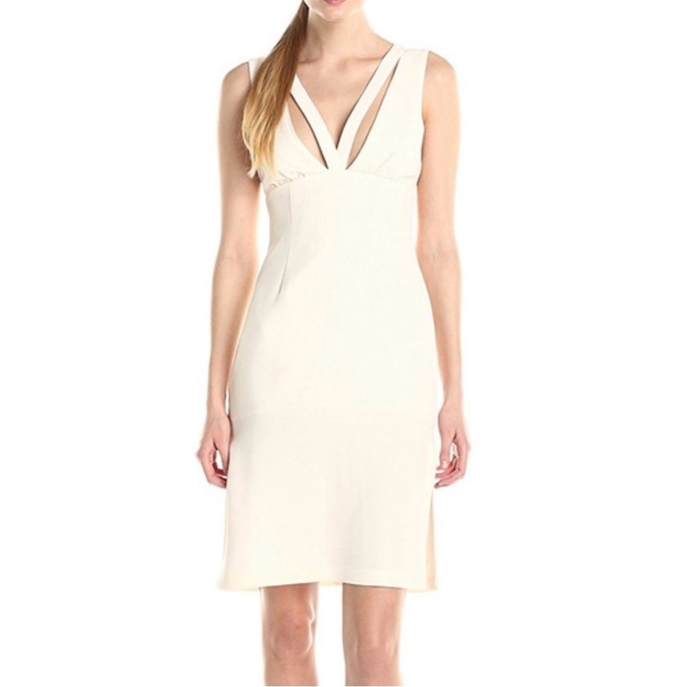 BCBGeneration Whisper White Midi Cream V-Neck Dress